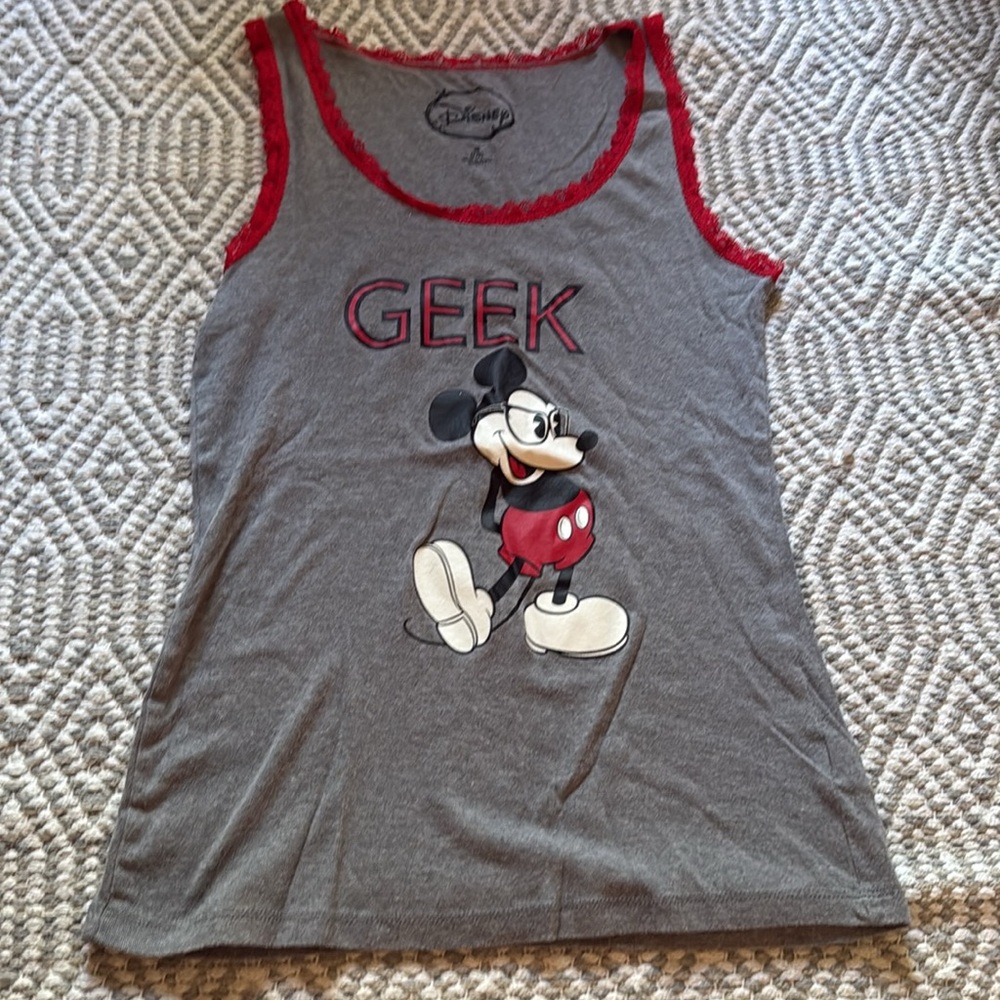 🎀Set of two Disney Mickey Minnie Red Gray Tank Pajama Tops juniors medium 7/9 - Picture 3 of 6